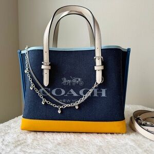 Coach  Mollie Tote Bag 25 in denim with chain charm